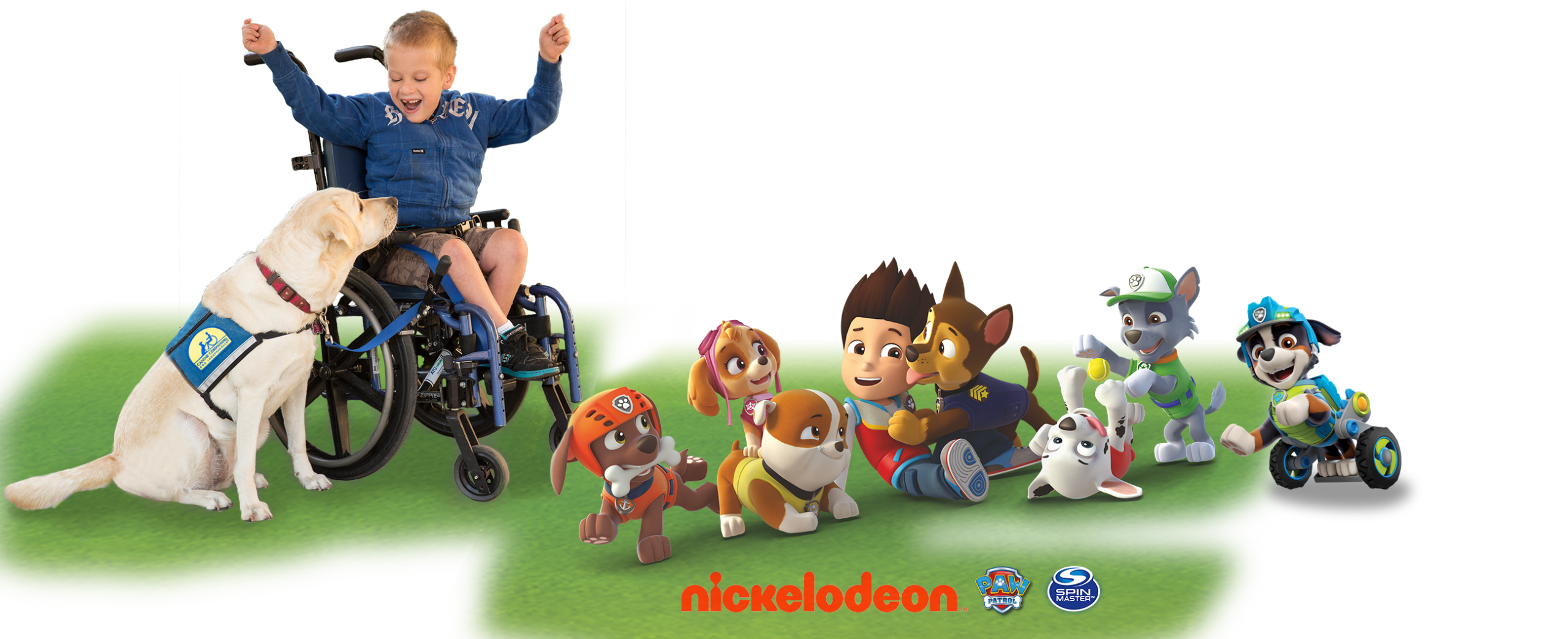 Canine Companions service dog, child and PawPatrol characters